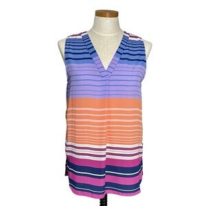 Jones & Co New York Multicolored Sleeveless Pullover Striped V-Neck Sz M